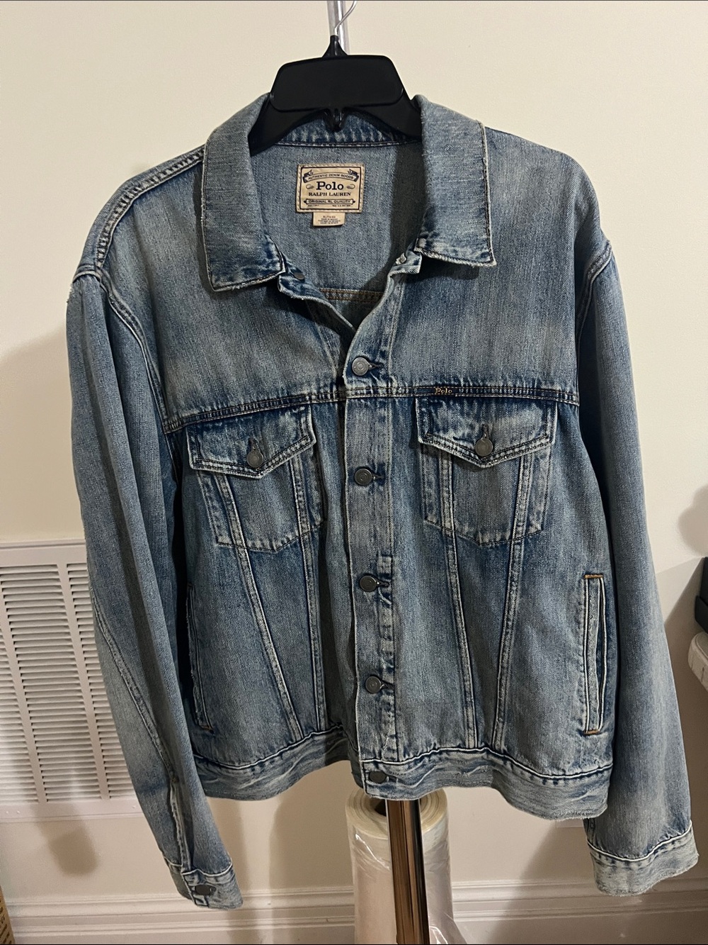 Polo by Ralph Lauren Faded Light Wash Distressed Trucker Jacket Size XL NWT